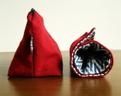 Makeup Bag and Brush Roll Gift Set - Red with Blue and White Ikat
