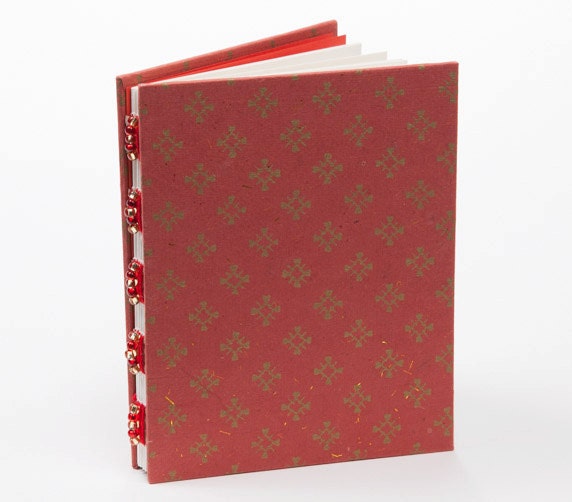 Red and gold small journal, handmade notebook - BookgirlsStudio