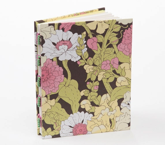 Pink and yellow zinnias handmade journal, small, gift under 15