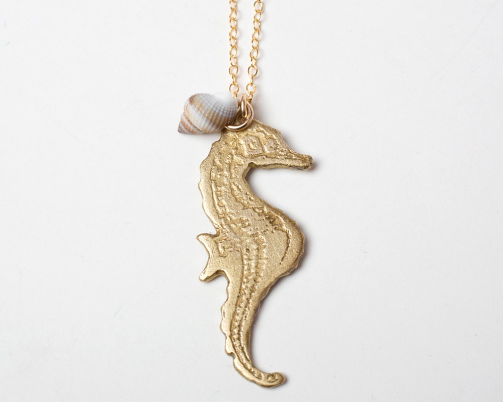 Show Your Bones- Small Brass Seahorse Necklace