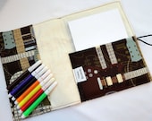 Coloring Wallet, Crayon Organizer - Guitar Print on Brown