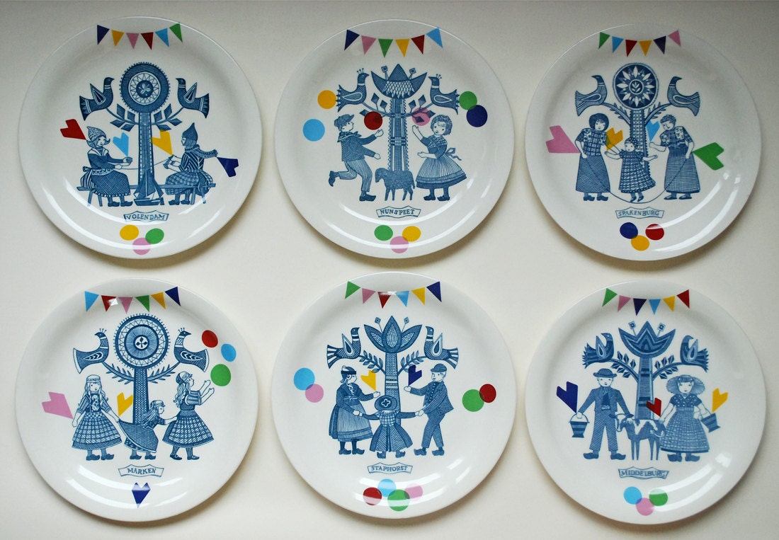 Set of 6 folklore and fun plates made to order