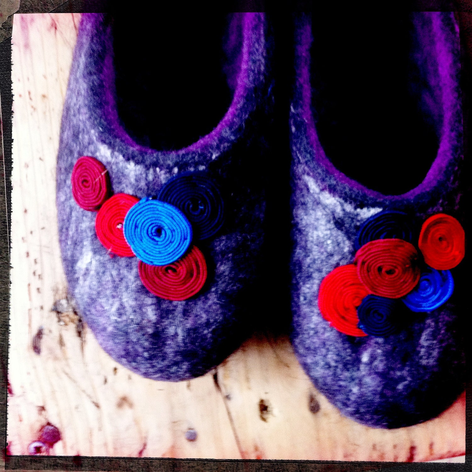Women house shoes - wool slippers - purple, gray