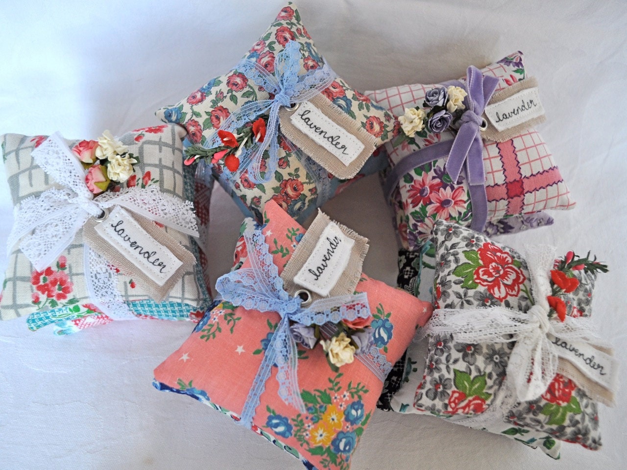 Lavender Filled Vintage Fabric Pillow Stack