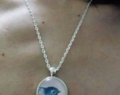 Pretty Birdie Hand Stamped Necklace in Teal