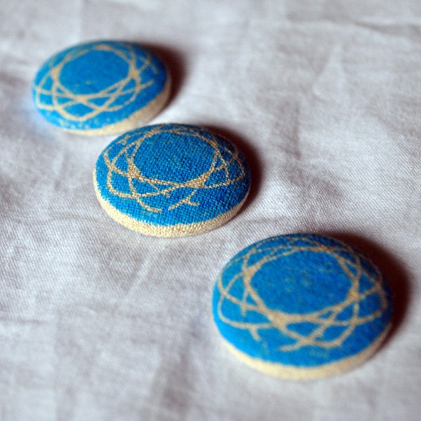 Hand printed linen buttons in blue