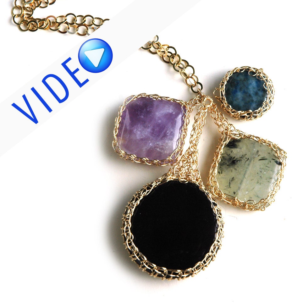 ONLINE Video tutorial and PDF YoolaPotion Charm necklace wire crochet cabochon wire jewelry tutorial yoola bezel pattern