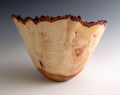 Elm Burl Wood Turned Bowl With Natural Bark Edge