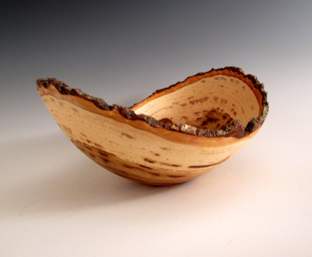 Natural Bark Edge Hickory Wood Turned Bowl-  Housewarming - Wedding