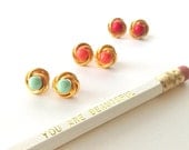 Brass Love Knot Stud Earrings Enameled in Peachy Melon Color
