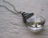 Silver Shade Necklace- Sterling Silver Oxidized, Wire Wrapped, Swarovski Briolette