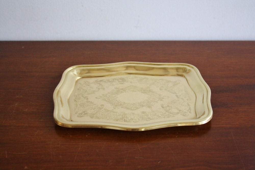 Vintage brass rectangular vanity tray, England