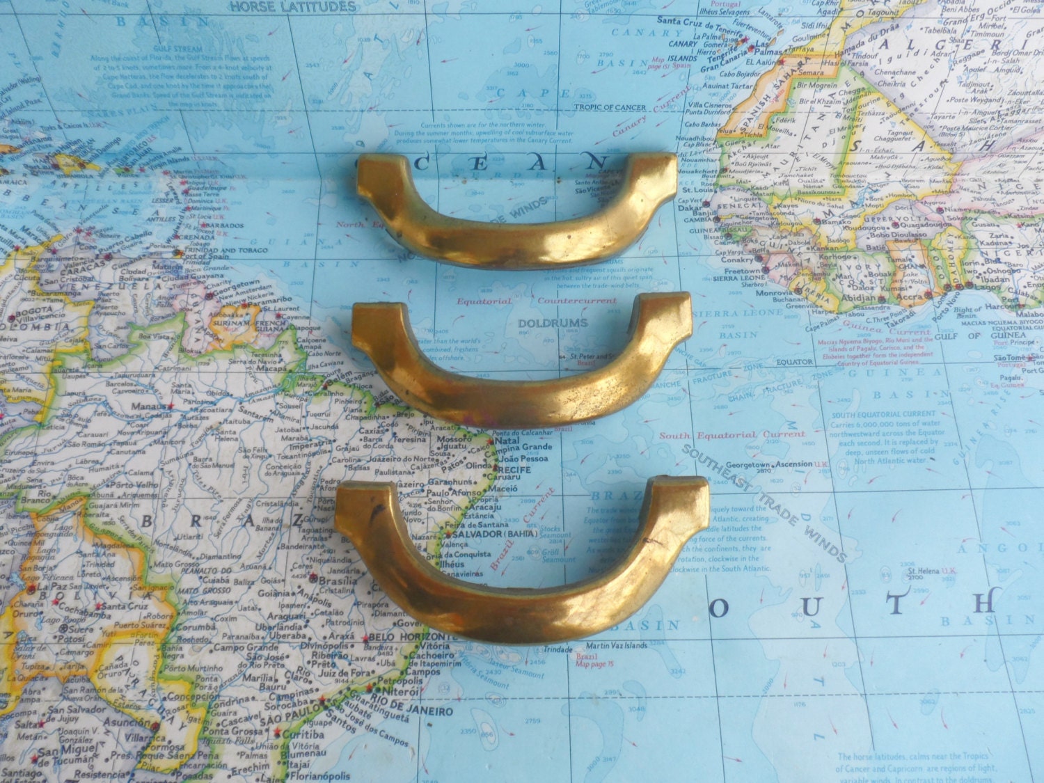 3 mod vintage curved lightweight brass metal handles includes hardware