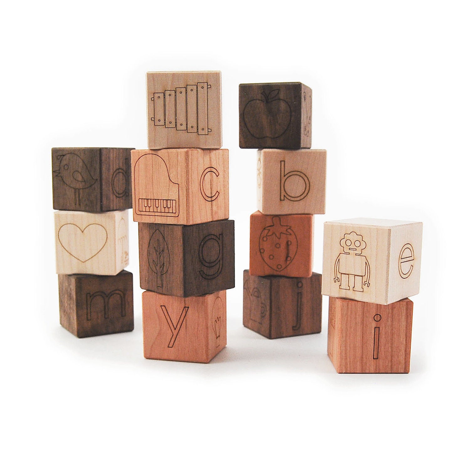 alphabet picture blocks, 13 modern wooden toy letter blocks