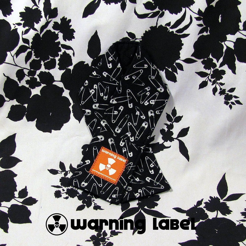 Padded Camera Strap Cover - Punk Crafter Safety Pin Black White Gray - Warning Label Creations