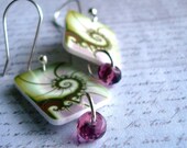 nautalis earrings, lavender, sage, seashell image earrings