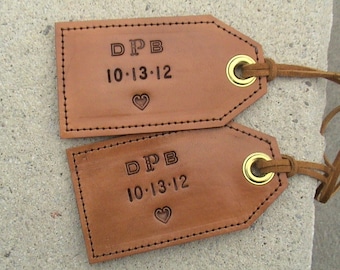 PERSONALIZED - All Leather Luggage Tags - with privacy flap - set of 2
