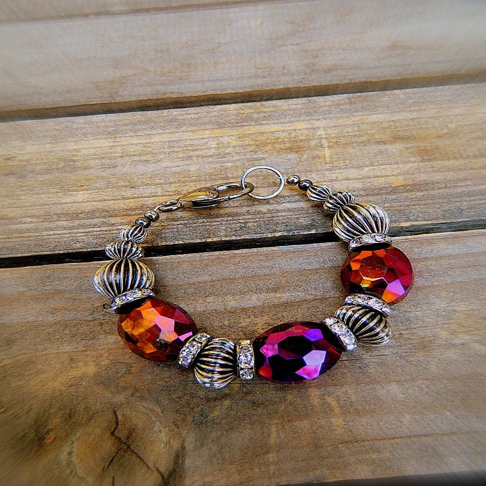 Rusty Spurs, Western Cowgirl Faceted Crystal & Rhinestone Beaded Bracelet