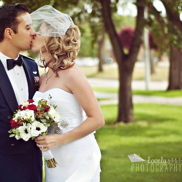 Tulle mini blusher veil - Bridal veil, ready to Ship 772