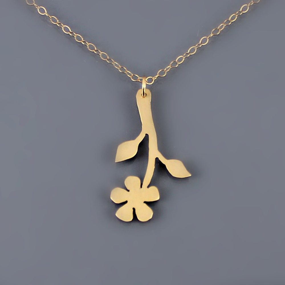 14K Gold Flower Necklace - 14k solid gold pendant - spring nature jewelry