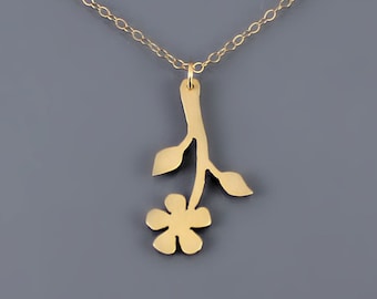 14K Gold Flower Necklace - 14k solid gold pendant - spring nature jewelry