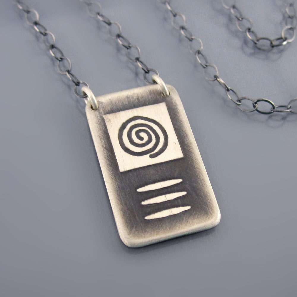 Rectangular Spiral Necklace - Etched Sterling Silver