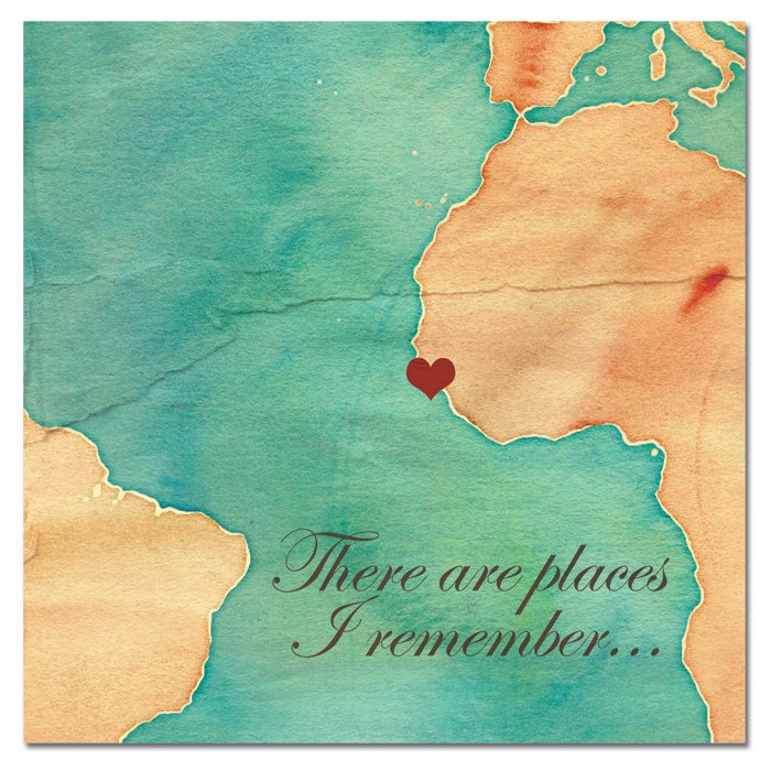 Custom Romantic Map with Places and Names PRINT 10x10 (no frame included)