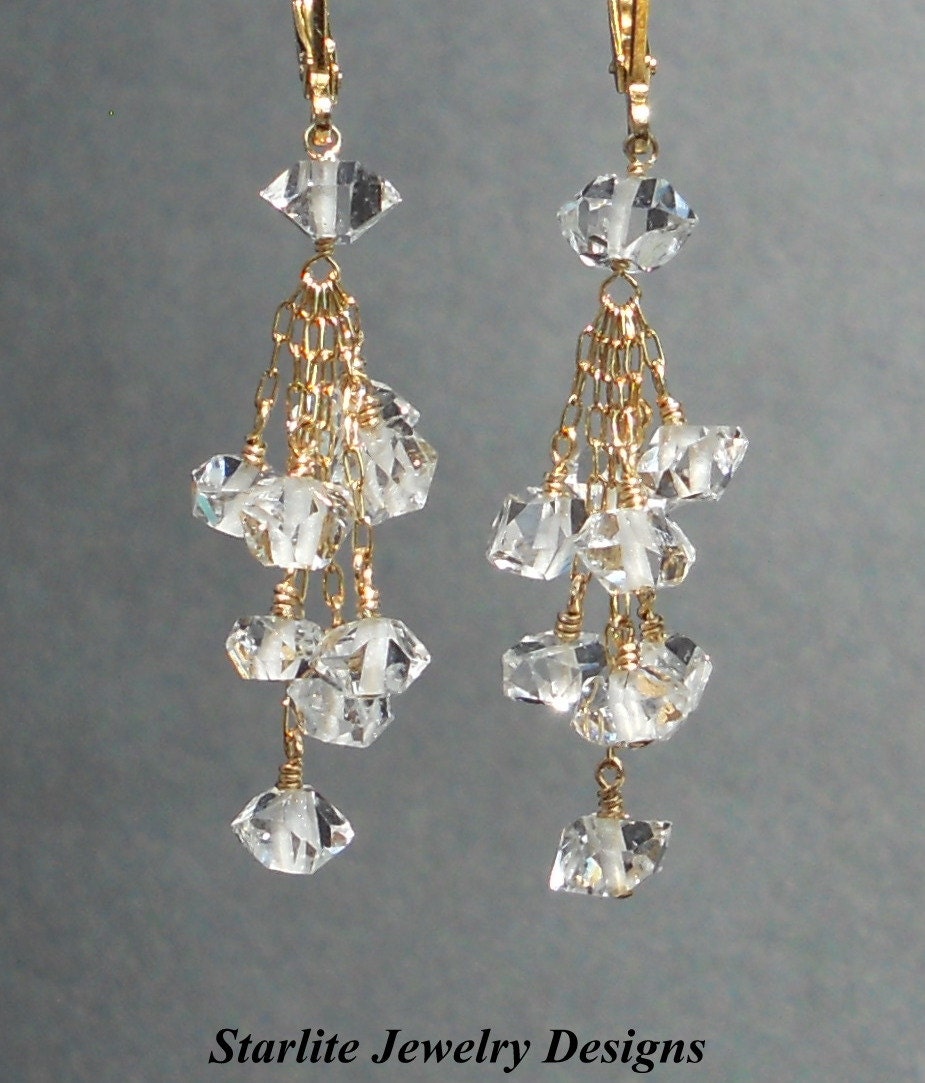 Herkimer Crystal Quartz Drop Earrings - Cluster Earrings