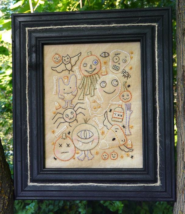 Halloween Hob Goblin embroidery PDF Pattern - stitchery pumpkin monsters candy corn prim primitive hand
