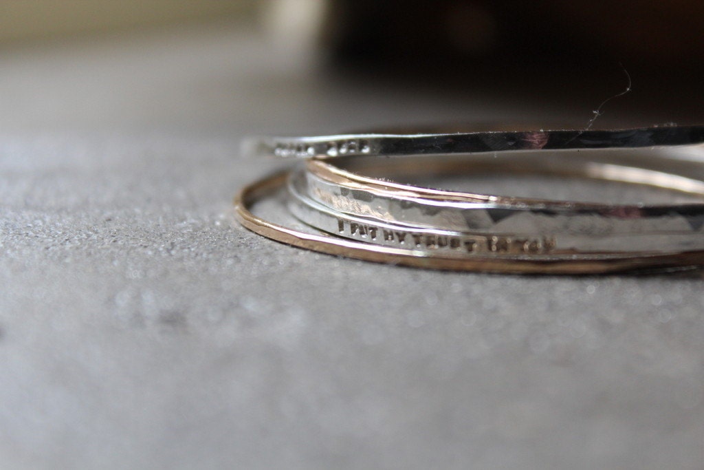 Personalized Bangle Bracelet Set with Sterling and 14k Gold Filled