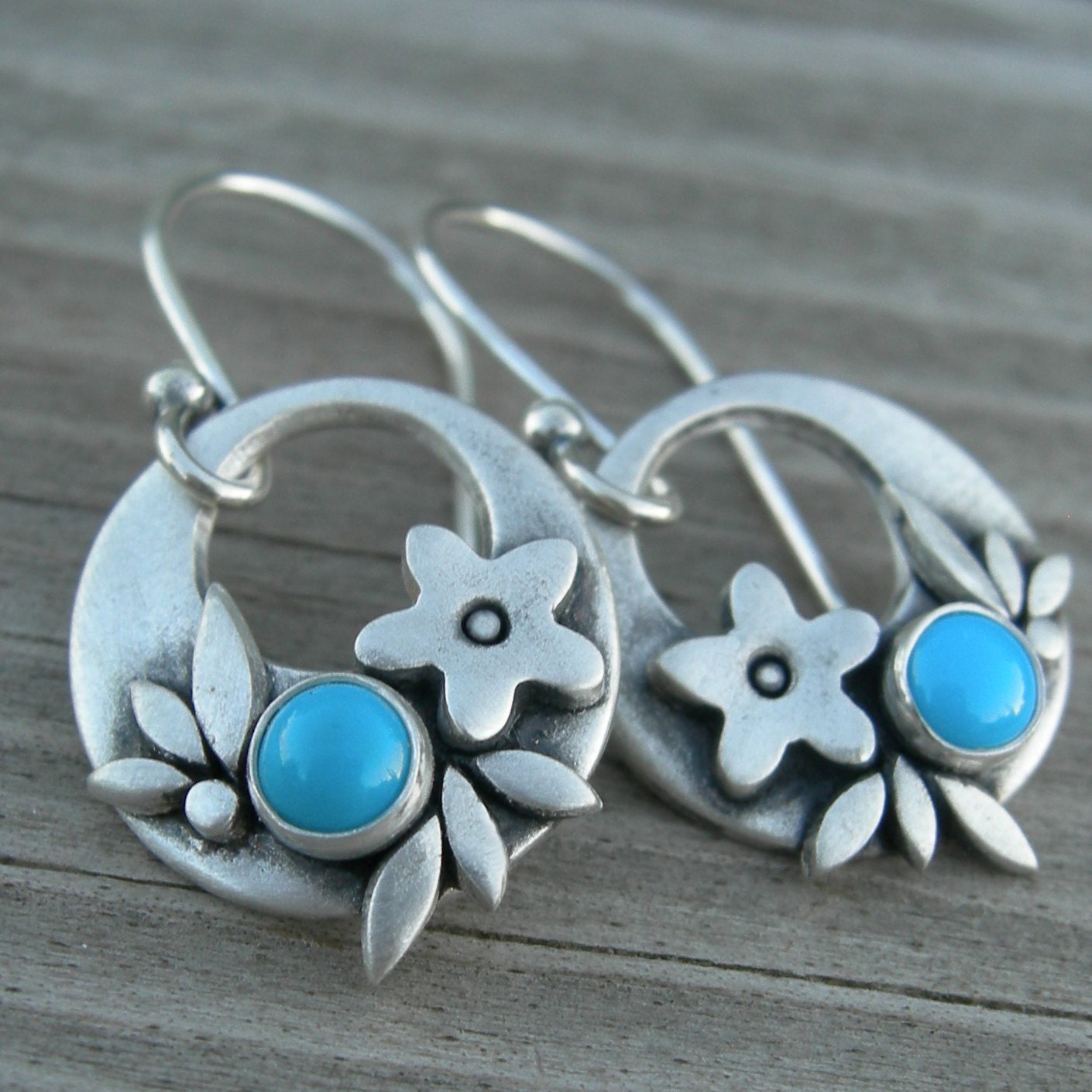 SHIPS IMMEDIATELY Summer Happiness Turquoise Sterling Silver Earrings PMC Artisan Jewelry