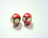 Brown and Yellow Flower Eyes in Day of The Dead Sugar Skull Beads-12mm