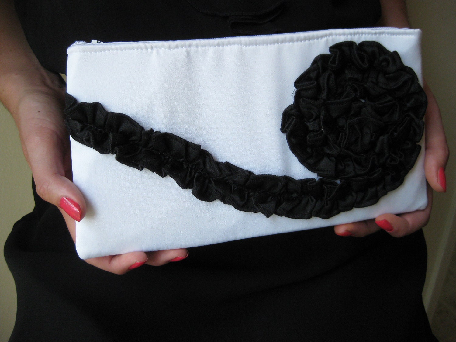 Tuxedo White and Black Clutch - The Kimberly Clutch, bridal bridesmaids ruffle bag, wedding purse, black tie formal wear accessory