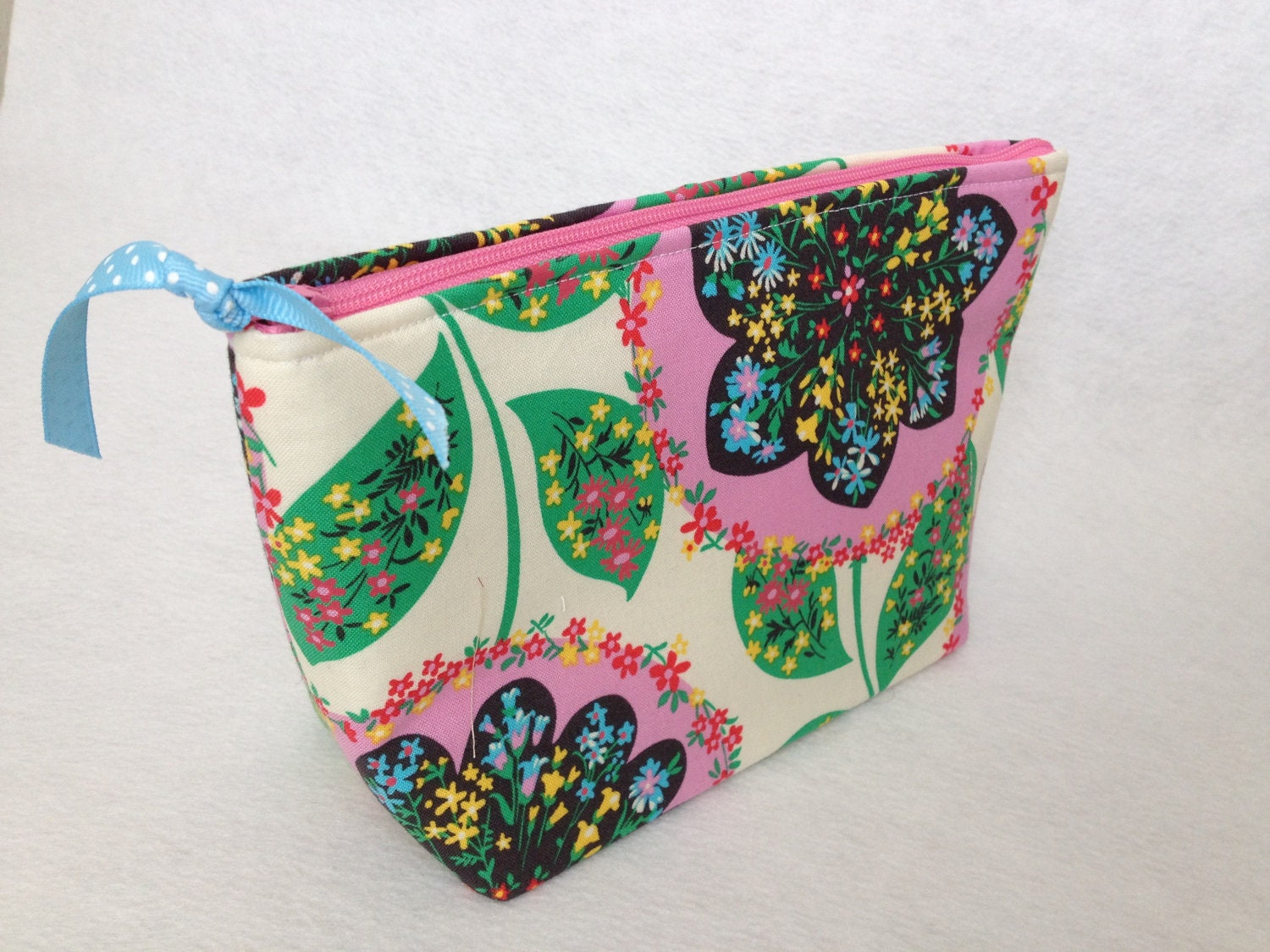 Cosmetic Bag, Make Up zippered pouch, Bridesmaid thank you gift, Amy Butler Lark Charisma in blush