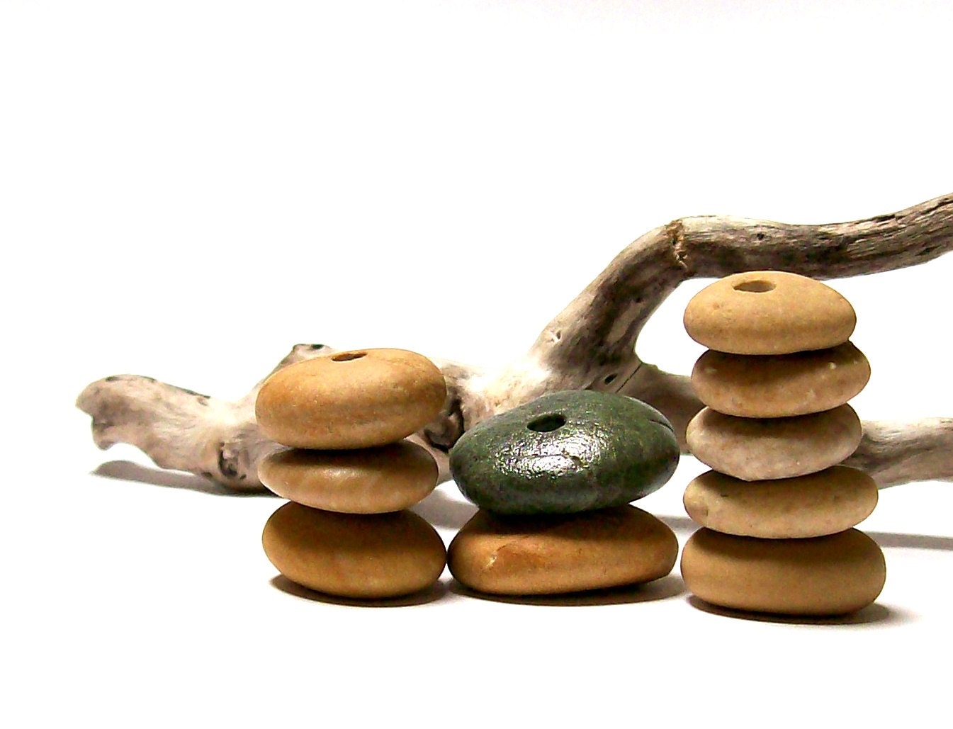 SALE Drilled Beach Stones Jewelry Beads Pebbles Large Donut, Organic Rondelles Spacers Focals - "Lemon Grass" by StoneMe
