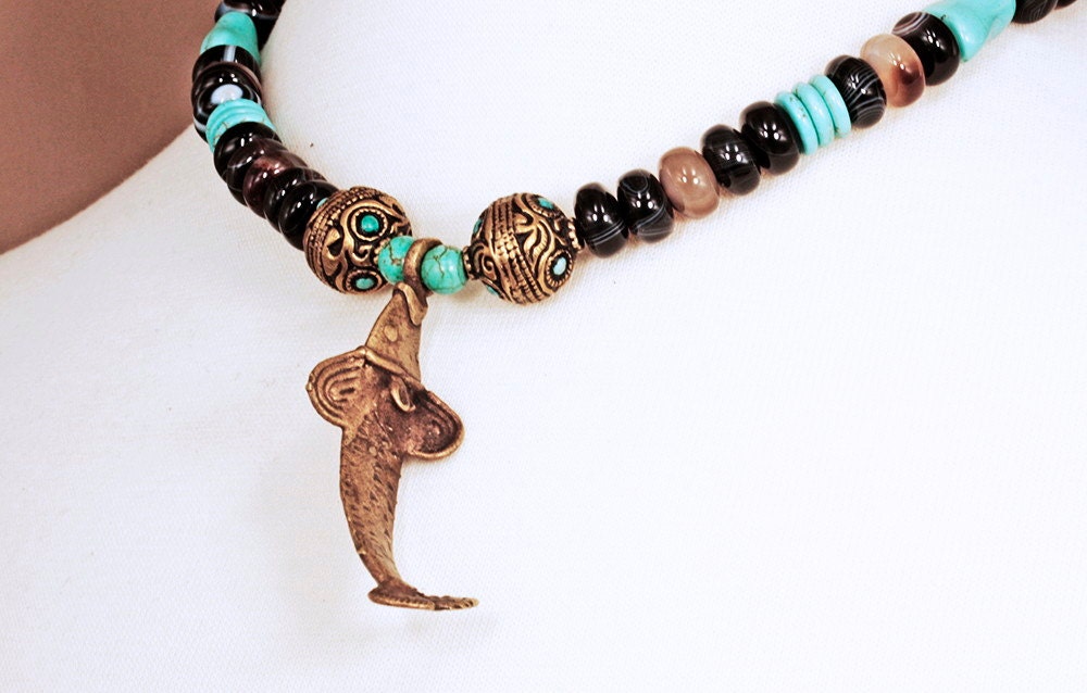 Lobi Tribal Spirit Amulet, Banded Agate & Turquoise