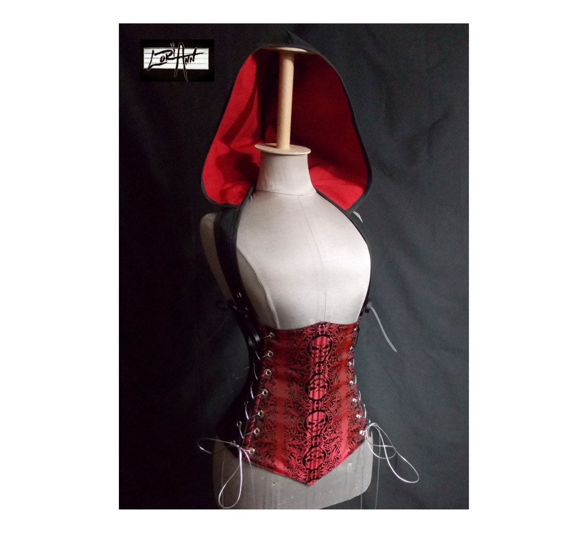 Pirate Skulls or Medieval Crosses Under Bust Corset and Add-A-Hood by LoriAnn - Custom size and Color