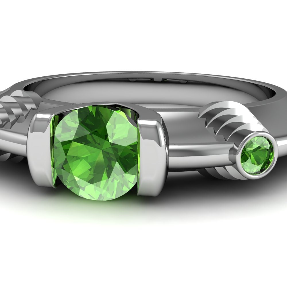 Flying Saucer Ring in Continuum Sterling Silver, Emerald Green Tourmaline, Sci-Fi Geek Chic