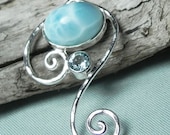 NECKLACE - Larimar Sterling Silver Spiral Swirl Necklace with Aqua Blue Topaz - Blue Larimar Necklace - December Birthstone - Ocean Inspired