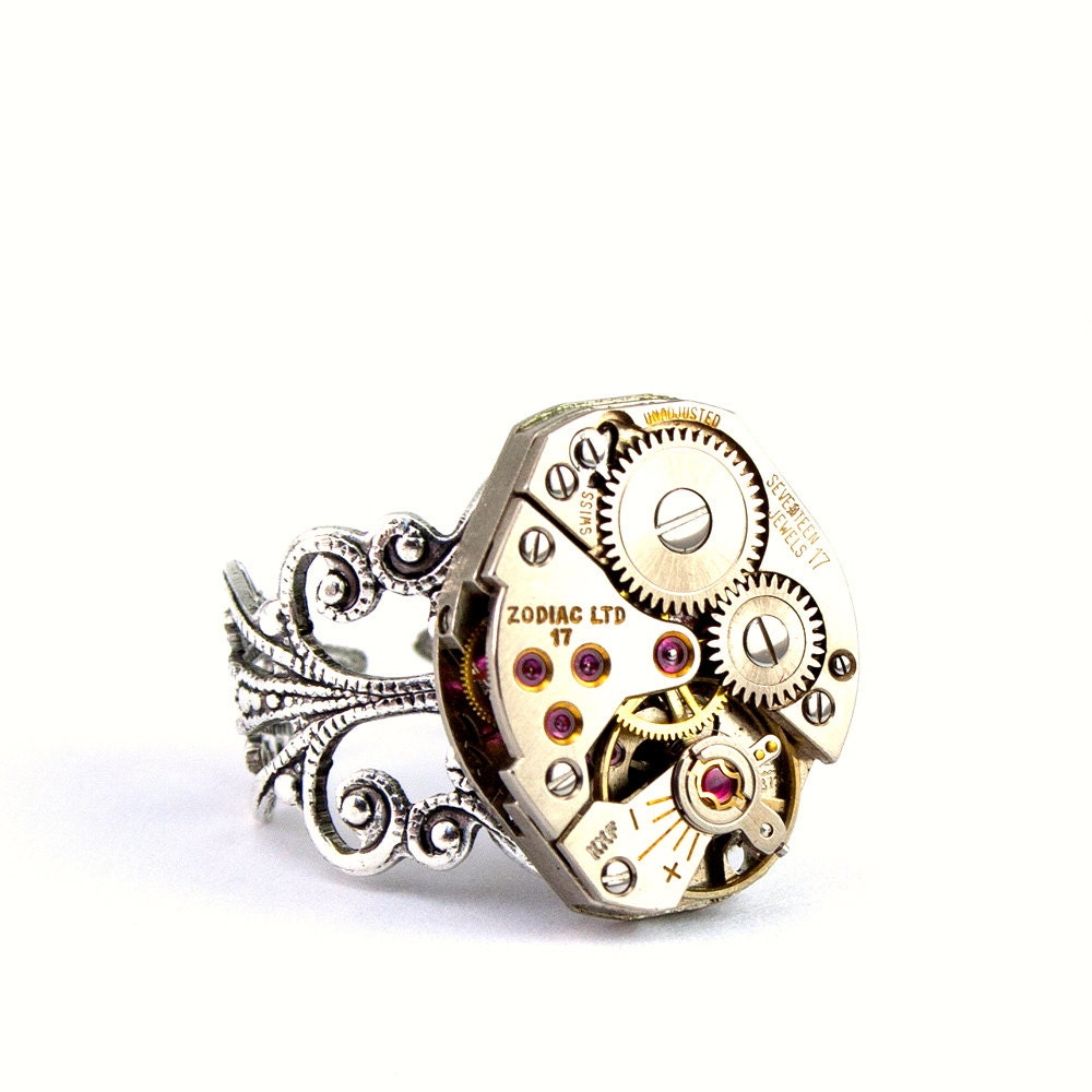 Steampunk Ring - Charming Vintage Zodiac Clockwork Design - Promptly Shipped Steampunk Jewelry by London Particulars