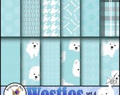 Westie Dogs set 4 with 12 digital papers with handsome houndstooth madras plaid stripes dots gingham plaid