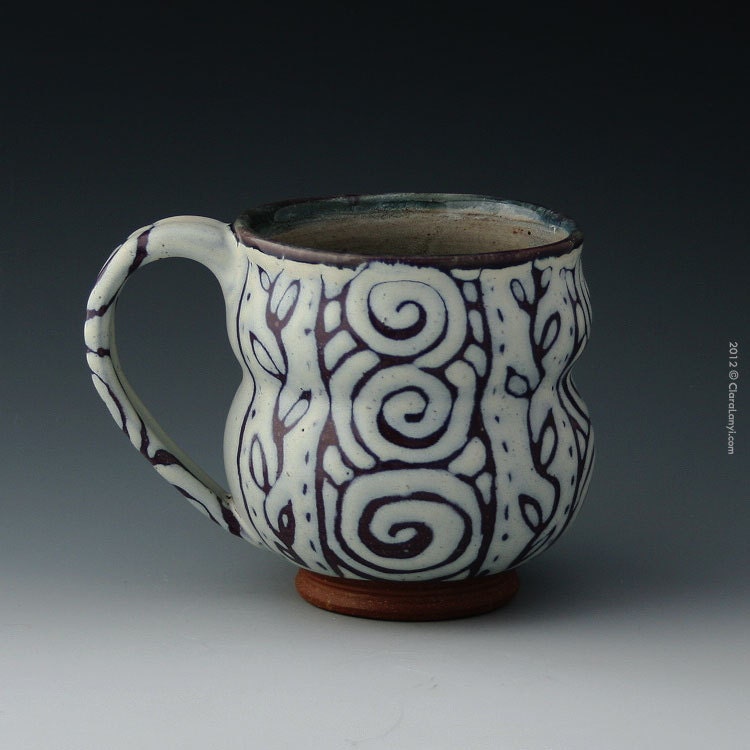 White and Purple Satin Matte Spiral Mug for tea, coffee or cocoa