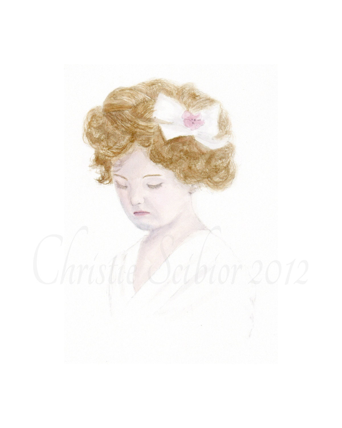 Art PRINT of Watercolor painting Romantic Little Vintage Girl princess Shabby Cottage Chic Victorian Dreamy 8x10 Archival