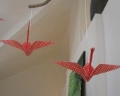 Origami Crane Mobile - 6 Sweet  Red Shibori Cranes