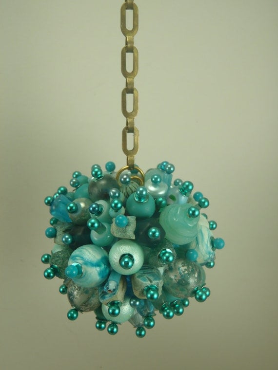 Aqua Blue Beaded Christmas Ornament Ball and Chain by slvilov
