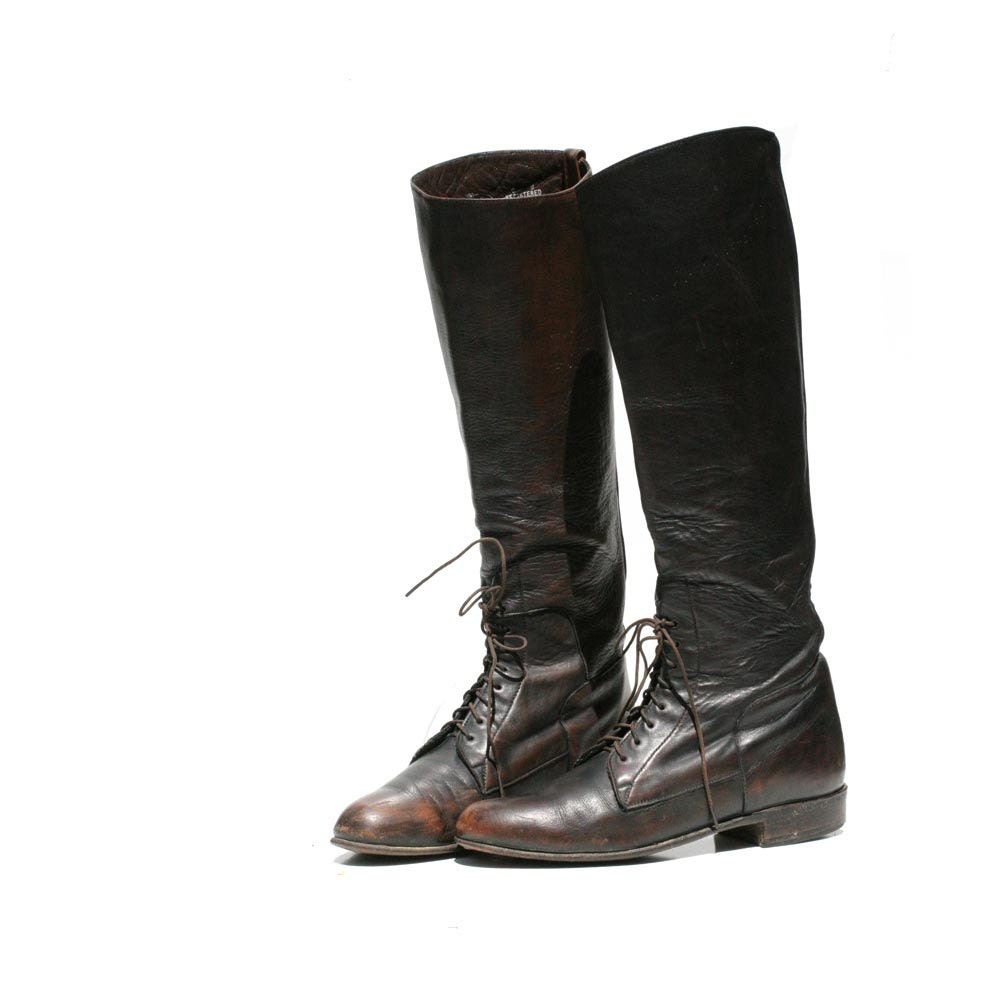 Vintage JUSTIN Dark Brown Leather Riding Boots size: 5.5 - TanakaVintage