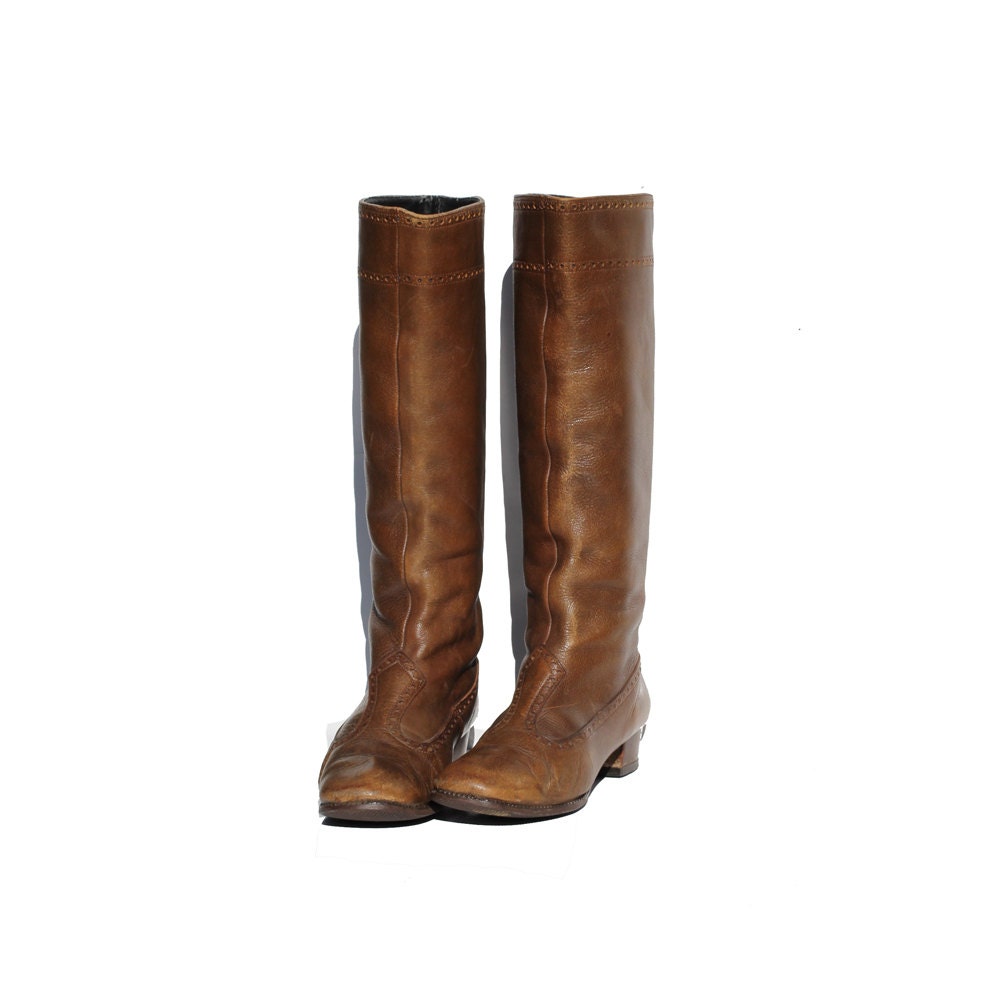 Vintage Brown Leather Tall Boots size: 6
