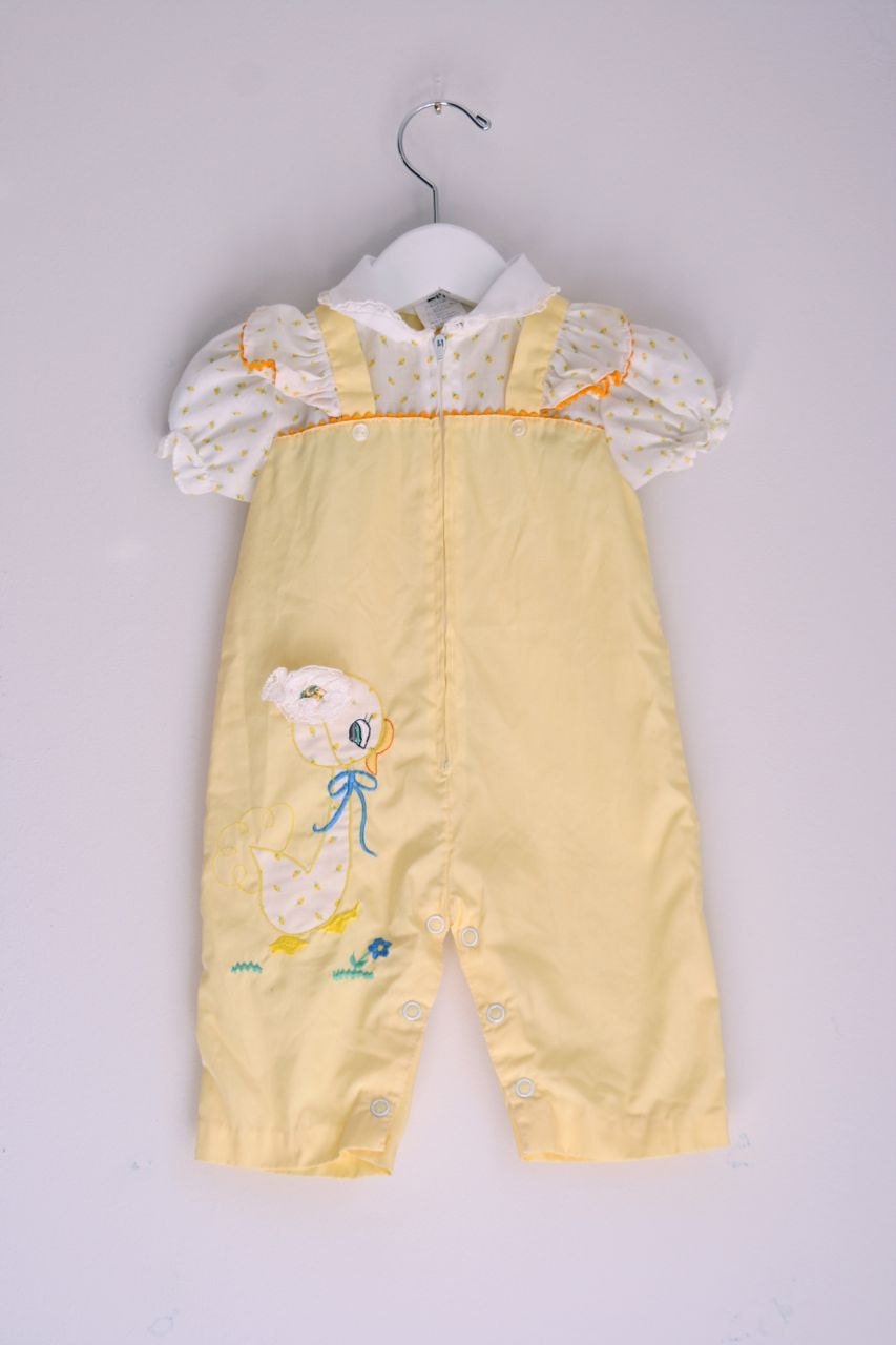 Vintage baby romper pale yellow 3 to 6 months