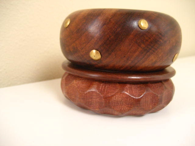 Set of 3 Vintage Chunky Wood Bangle Bracelets