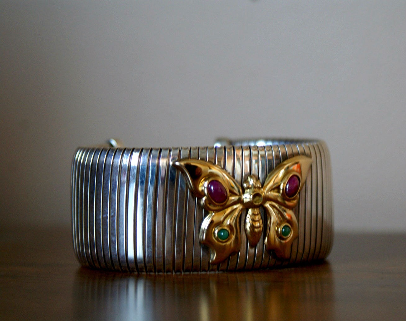 Silver and Stones Butterfly Cuff Bracelet